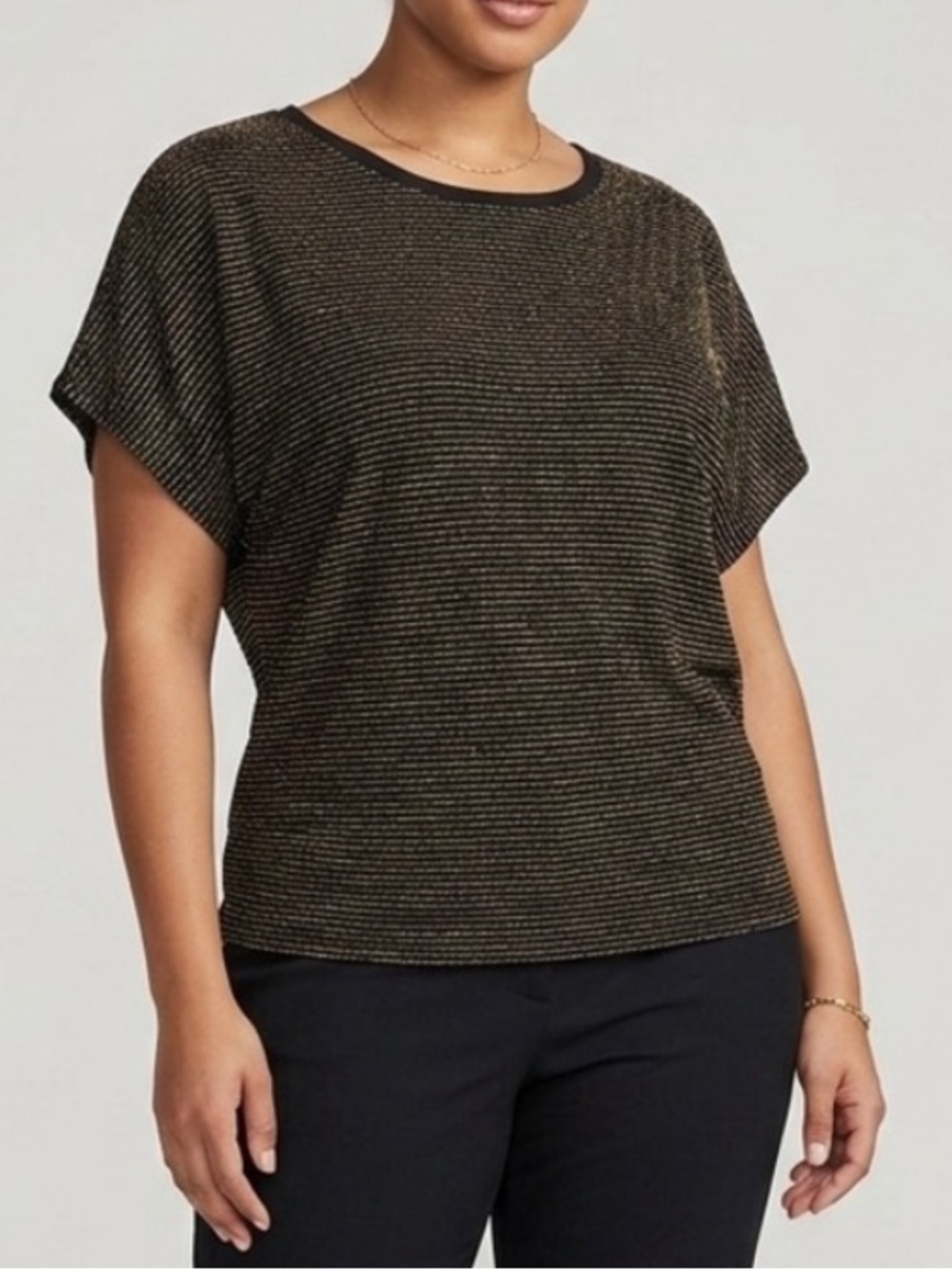 Shimmery Black & Gold Summer Soft and Stretchy Short Sleeve Knit Top